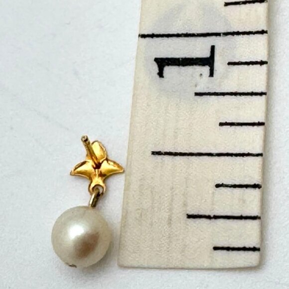 Vintage 14K Gold Post 12K Gold Filled Faux ? Pearl Drop Earrings Gift - Picture 4 of 4